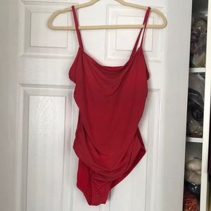 Red bathing suit sherring on sides